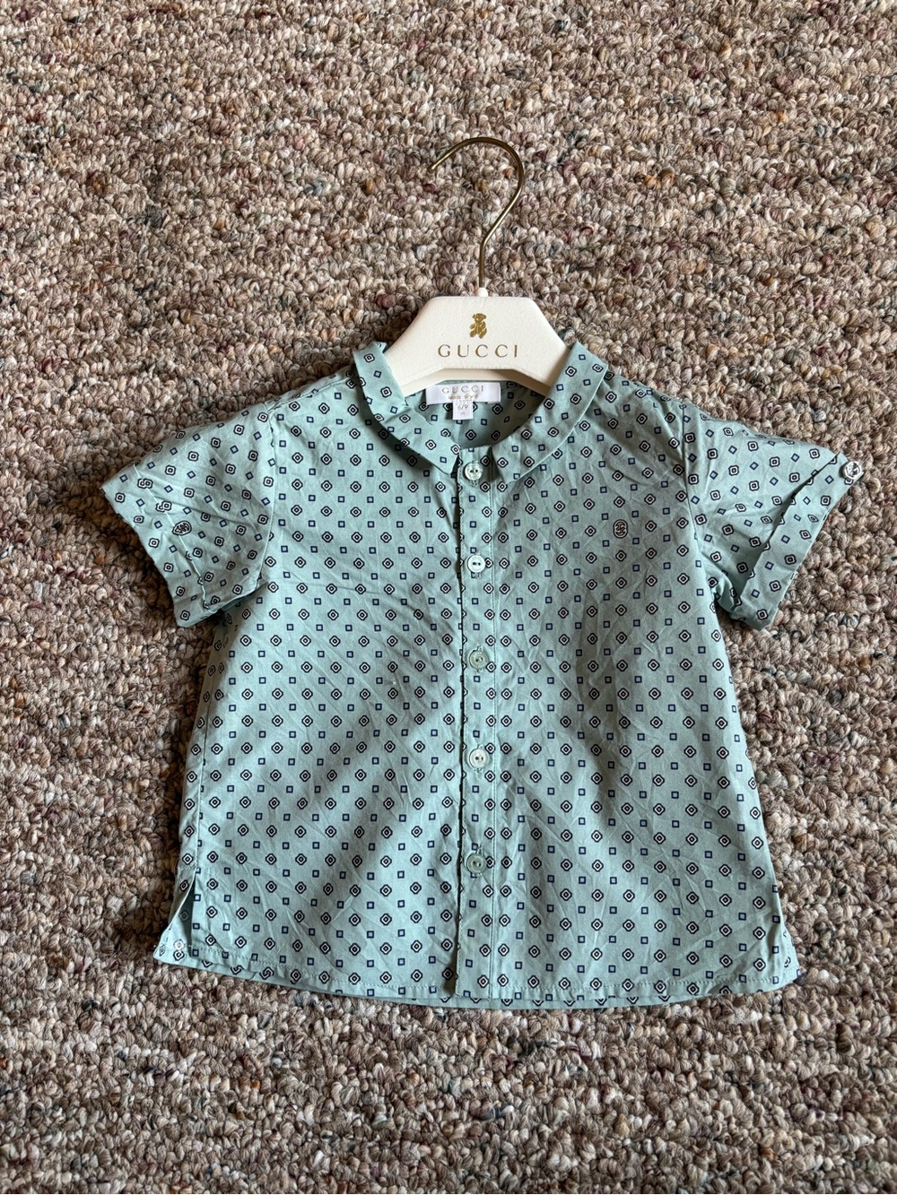 Gucci Baby Boy 6/9 months Mint Green Diamond-Print Short Sleeve Button-Up